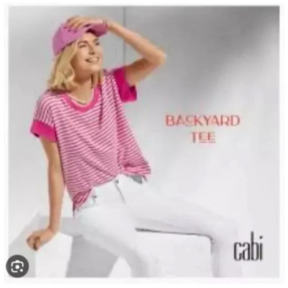 CABI Backyard Tee Hot Pink Stripe Medium #6212